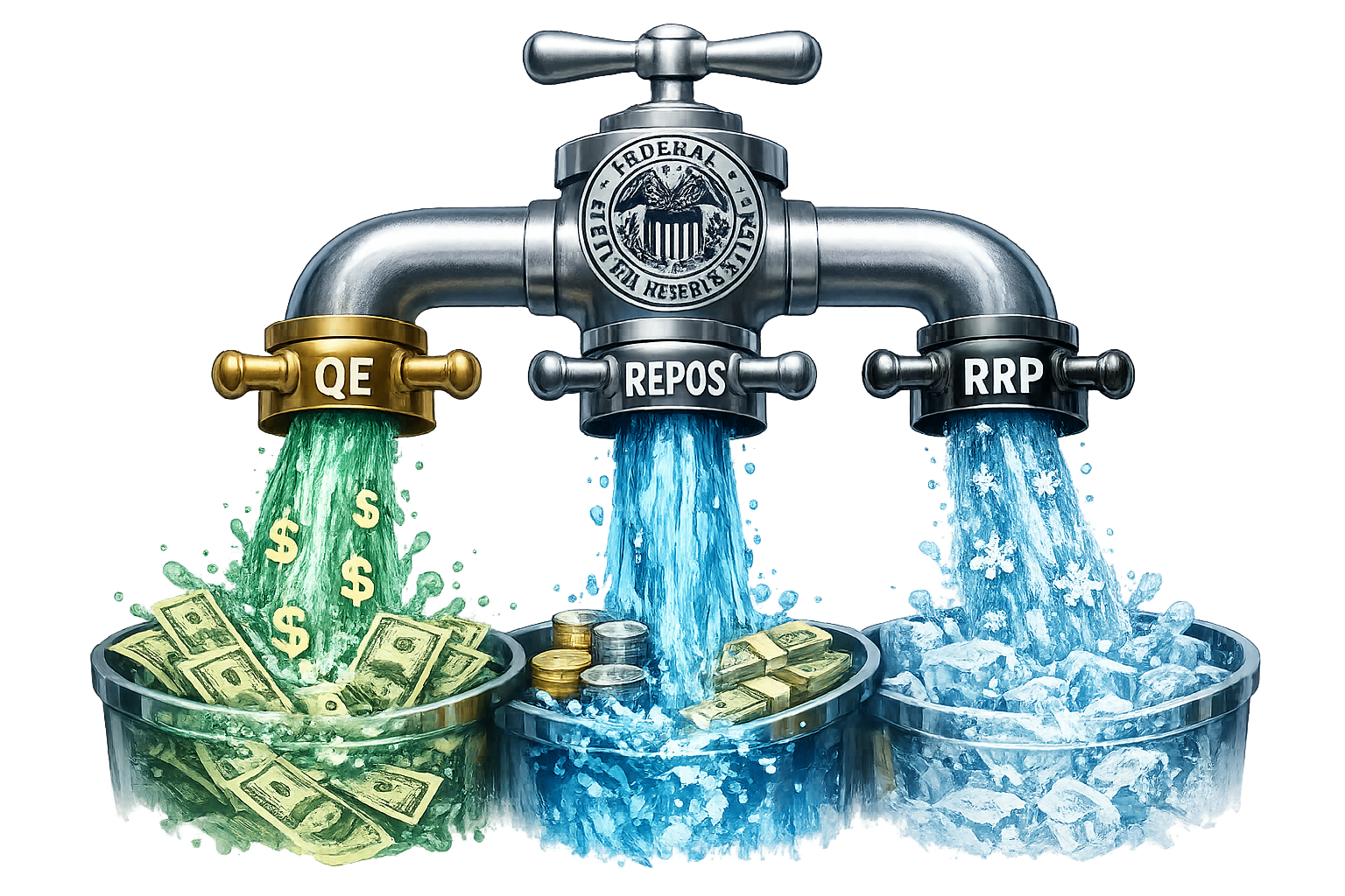 Federal Reserve Liquidity Flows - QE, REPOS, and RRP